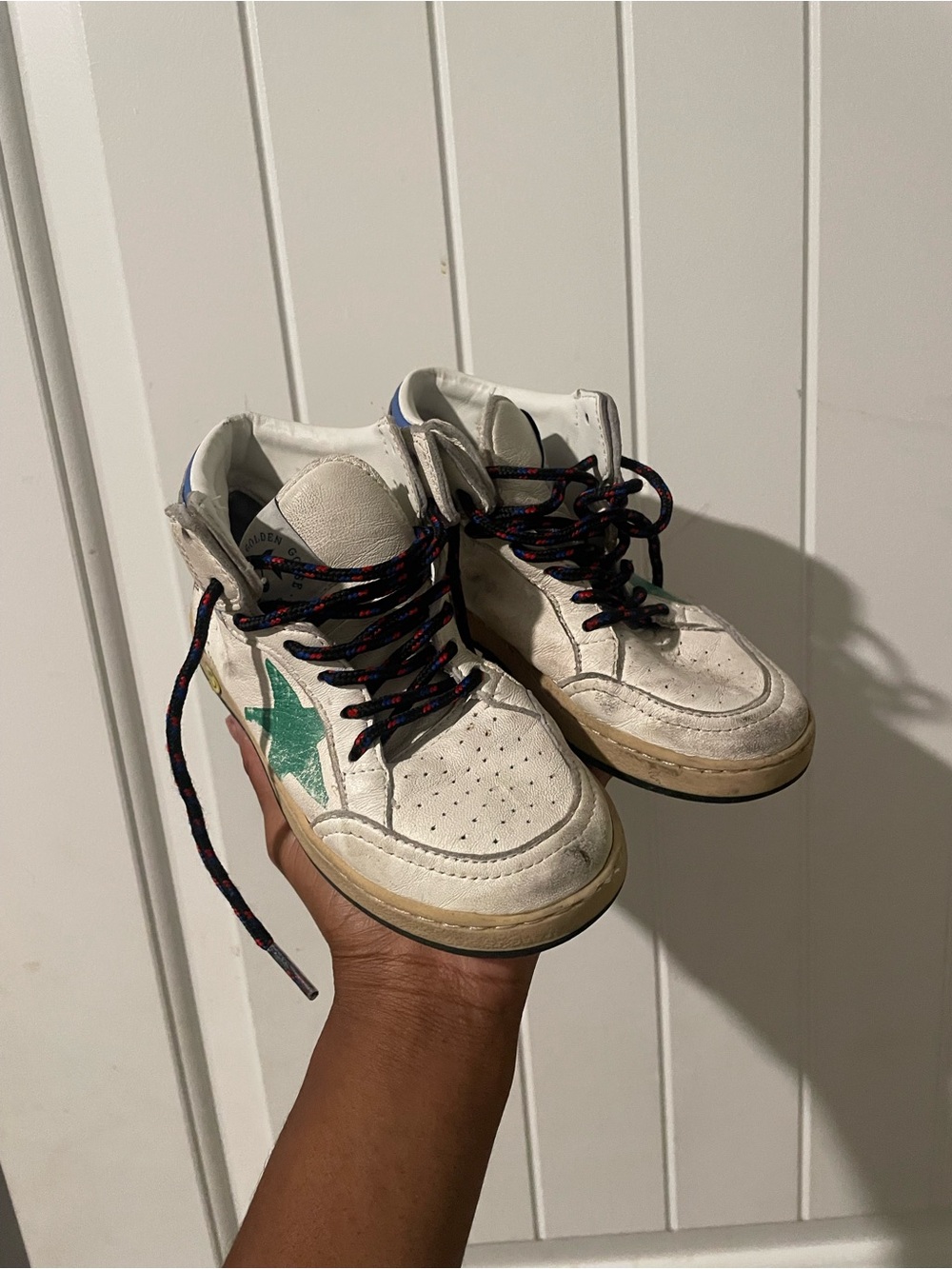 Golden Goose Kids White High-Top Sneakers with Green Star